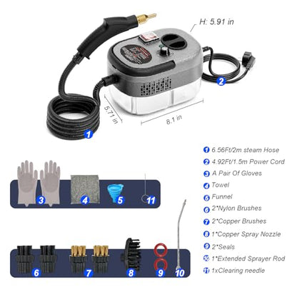 Portable High-Pressure Handheld Steam Cleaner, 14-Piece Accessories, 6 Steam Levels, 15s Heat-Up,chemical-free Cleaning Tile, Grout, Dirt, Grease & Car Detailing-Black - color: 1GARY