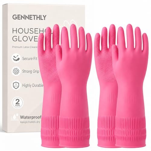 Rubber Dishwashing Gloves, Reusable Cleaning Dish Gloves for Kitchen, Long Cuff for Washing Dishes - color: Red, size: Medium (2 Pairs)