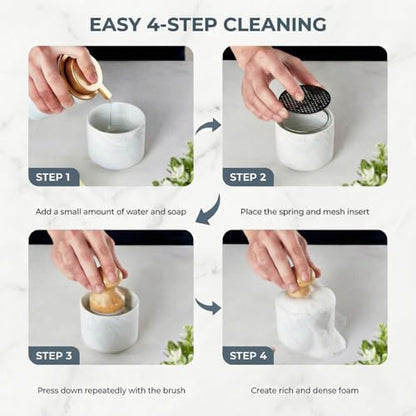 ONEMORE Bamboo Dish Brush with Ceramic Foaming Base, Kitchen Sink Scrub Brush Set with Spring and Mesh Insert, Wooden Handle Dishwashing Brush for Pots Pans Plates Bowls, Marble - color: Marble