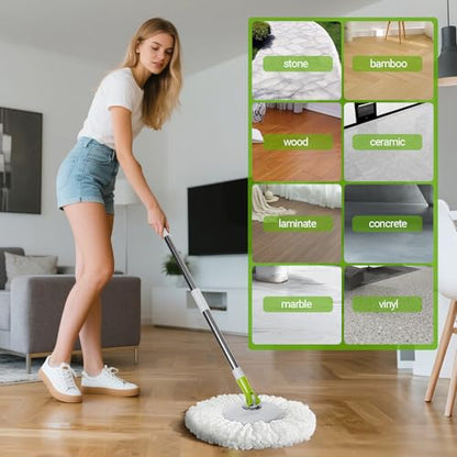 Spin Mop Bucket System,Masthome 360°Spin Mop and Bucket with Wringer Set,EasyWring Microfiber Mop with 3 Mop Pads,Spinning Floor Cleaning System for Floor Cleaning - Home & Office Suitable - color: White