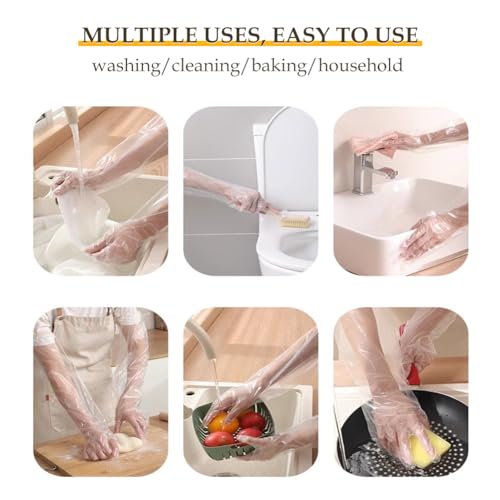 WAYUTO 50pcs Disposable Long Arm Gloves with Elastic Cuff 23.6inch Household Cleaning Thick Kitchen Dish Washing Gloves Food Handling Vegetable Washing
