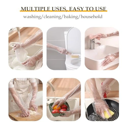WAYUTO 50pcs Disposable Long Arm Gloves with Elastic Cuff 23.6inch Household Cleaning Thick Kitchen Dish Washing Gloves Food Handling Vegetable Washing