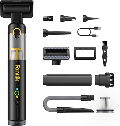 Fanttik Slim V10 APEX Cordless Car Vacuum, 4-in-1 Portable Mini Handheld Vac, 19kPa Suction Power, Upgraded Smart Digital Display, 2 Suction Modes for Small Jobs, Car, Office Desk, Keyboards (Black) - color: Black