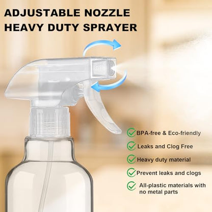 Glass Spray Bottles 16.9oz Empty Spray Bottle Mist/Stream Spraying Small Refillable Containers for Hair Care, Cleaning Solutions, Plants, Essential Oils 2 Pack (Clear, 16.9oz) - color: Clear, size: 16.9oz