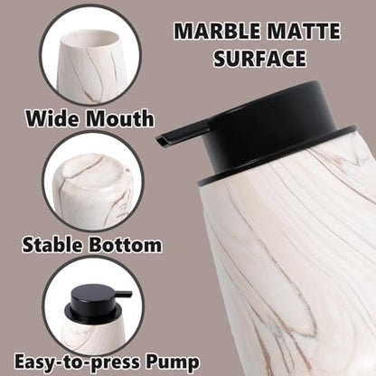 12Oz Ceramic Liquid Soap Dispenser - Modern Lotion Hand Soap Dispenser with Easy-to-Press Black Pump, Reusable and Refillable Dish Soap Dispensers for Bathroom & Kitchen, Marble Brown - color: Marble Brown, style: Liquid Pump