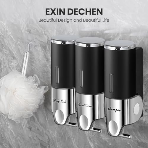Shampoo and Conditioner Dispenser,Dispensers for The Shower,Shower Soap Dispenser 3 Chamber No Drill,Shampoo Conditioner Body Wash Dispenser Wall Mount for Bathroom(Triple x 17.6 oz,Black) - color: Black