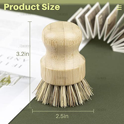 AUEAR, Natural Bamboo Dish Scrub Brush Cleaning Pot Scrubber Brushes Coconut Bristles for Cast Iron Skillet Pots Pans (4 Pack) - color: Deep, size: 4-Pack