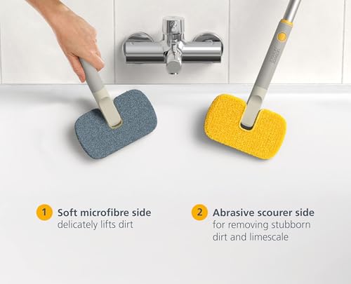 Joseph Joseph CleanTech 2-in-1 Bathroom Tub Shower Cleaning Scrubber with Microfiber pad and Abrasive Scouring Pads - style: Surface Scrubber