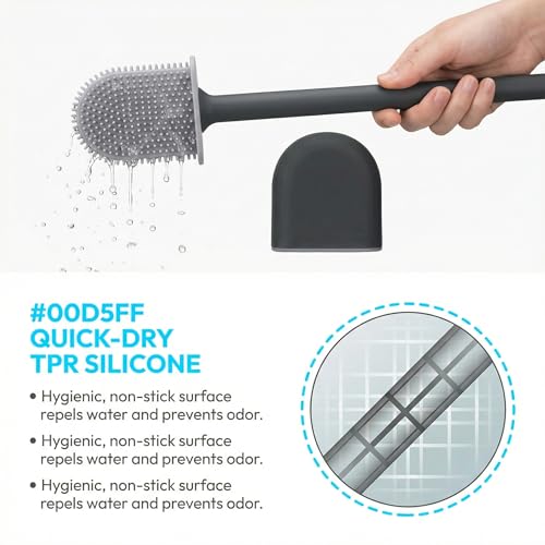 RV Silicone Toilet Brush with Holder, Drill-Free Wall Mounted Toilet Bowl Cleaner, Anti-Drip Anti-Roll Compact Brush for RV Camper & Small Bathroom - color: Black