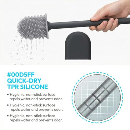 RV Silicone Toilet Brush with Holder, Drill-Free Wall Mounted Toilet Bowl Cleaner, Anti-Drip Anti-Roll Compact Brush for RV Camper & Small Bathroom - color: Black