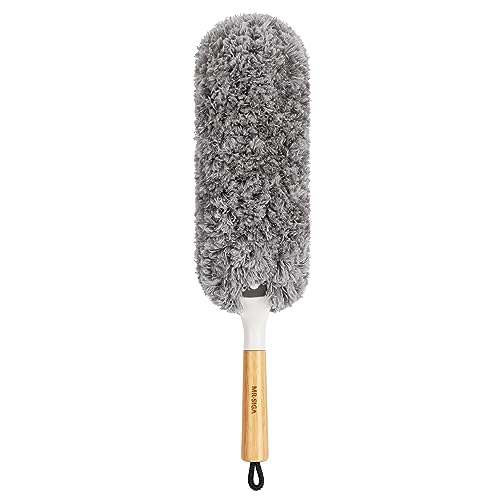 MR.SIGA Lint Free Microfiber Duster, Washable and Reusable Duster with Bamboo Handle and Replaceable Head, Duster for Household Cleaning