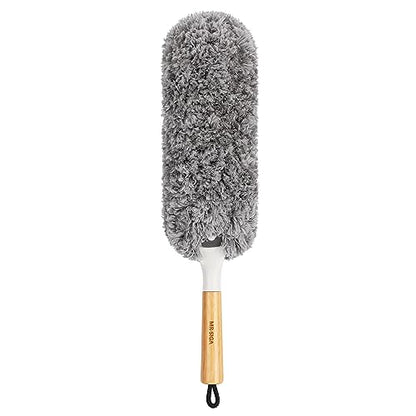 MR.SIGA Lint Free Microfiber Duster, Washable and Reusable Duster with Bamboo Handle and Replaceable Head, Duster for Household Cleaning