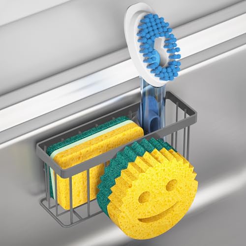 MURLONG Sponge Holder Smiley Face,Sink Caddy for Kitchen Sink,Sponge Holder with 2 PCS Suction Cups/1 PCS Adhesive Strips,Designed for Sponge,Soap,Dish Brush,Scrubber-Charcoal Gray - color: Charcoal Gray