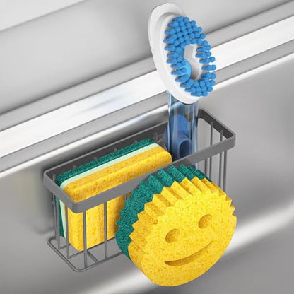 MURLONG Sponge Holder Smiley Face,Sink Caddy for Kitchen Sink,Sponge Holder with 2 PCS Suction Cups/1 PCS Adhesive Strips,Designed for Sponge,Soap,Dish Brush,Scrubber-Charcoal Gray - color: Charcoal Gray