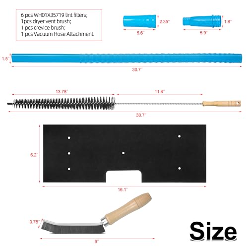 9Pcs Dryer Vent Cleaner Kit for GE Washer Dryer Combo,WH01X35719 Lint Filter replacement with dryer vent brush, Dryer Vent Vacuum Hose Attachment,Hand Washable and Reusable,Models: PFQ97HSPVDS - style: Dryer Vent Cleaner Kit