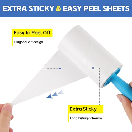 Lint Roller Refills with Handle 6 Pack (720 Sheets) | Extra Sticky, Fit 3.8"-4" Standard Size Lint Roller, Inner Diameter at 1.5", For Pet Hair, Clothes, Furniture, Cars - color: 6 Pack With Handle