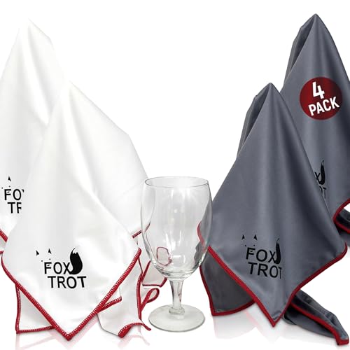 Fox Trot Large Microfiber Polishing Cloths (4 Pack White | Gray) | Streak Free, Lint Free Shine and Clarity for Wine Glasses, Stemware and More - color: 4-pack (White | Gray)