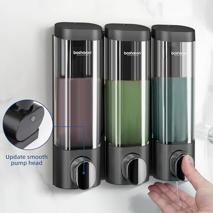 3 in 1 Shower Soap Dispenser, 3×300 ml Chamber Shampoo and Conditioner Dispenser Shampoo Dispenser for Shower Wall Mounted Shower Pump Soap Dispenser for Bathroom Kitchen (3 Chamber+Black) - color: 3 Chamber+black