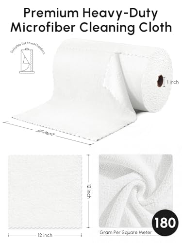 Microfiber Cleaning Cloths Roll, 225 Pack Tear Away Microfiber Towels Roll, 12" x 12" Lint Free Rags, Reusable Cleaning Cloths, Washable, Scratch Free,Ultra Absorbent Dish Rags(White) - color: White, size: 225 pack