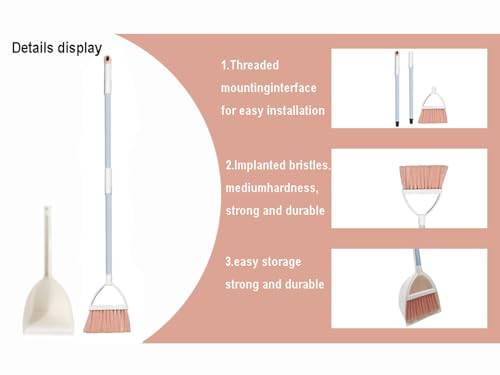 Mini Broom with Dustpan for Kids,Little Housekeeping Helper Set (White+Pink) - color: White+pink