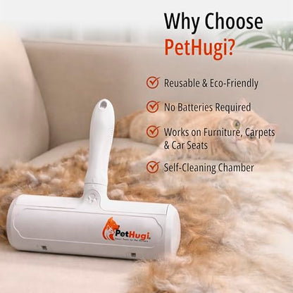 Reusable Pet Hair Remover Roller for Couch & Furniture – Self Cleaning Lint Roller for Dog & Cat Hair, Washable Pet Hair Cleaner for Carpet, Sofa & Bedding