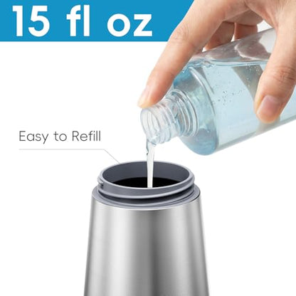 BYUNER Soap Dispenser for Bathroom & Kitchen, 15 fl oz Refillable Soap Dispenser, Brushed Silver Metal Look Countertop Soap Dispenser, Rust-Free Hand Soap & Dish Soap Dispenser - color: Silver, size: Liquid