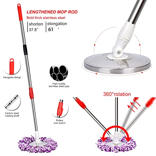 Mop and Bucket with Wringer Set 360° 3psc Microfiber Spin Mop with Bucket and Dual Mop Heads Self Wringing Spinning Mop (20QT) (2) (RED) - color: Red