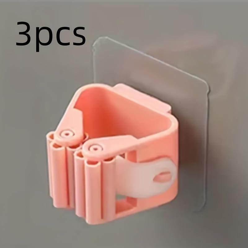 3PCS Mop Broom Holder Hook Wall Mounted Self Adhesive Detachable Non Slip Waterproof Broom Clip Organizer Bathroom Kitchen Garage, White - color: White