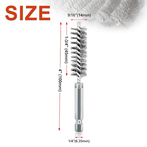 ASNOMY 5Pcs 9/16" Stainless Steel Bore Brush Set - Stainless Steel Bristle Wire Brush with 1/4" Hex Shank for Power Drill Cleaning - style: 5Pcs 14mm | 9/16" Inch