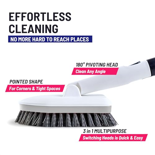 Moku Home Shower Scrubber 3 in 1 Extendable Long Handle 58" Cleaning Brush - Non Scratch Shower Brush for Cleaning Bathroom Kitchen Toilet Wall Tub Tile (Gray) - color: Gray