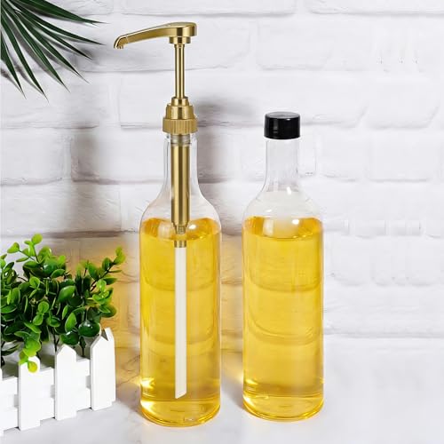 Maxdot 12 Pcs 25 oz Syrup Bottles with Pump Long Neck Bottles Plastic Syrup Pump Dispenser for Coffee Bar Accessories Home Party (Gold) - color: Gold