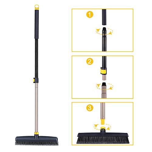 Yocada Push Broom Brush Stiff Bristles 12.8" Broom Head Telescopic Heavy-Duty Outdoor Commercial for Cleaning Bathroom Kitchen Patio Garage Deck Concrete Wood Stone Tile Floor