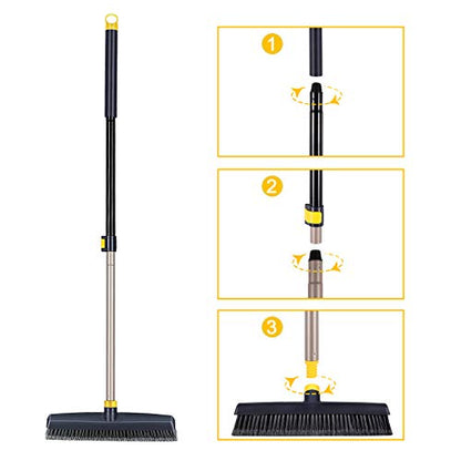 Yocada Push Broom Brush Stiff Bristles 12.8" Broom Head Telescopic Heavy-Duty Outdoor Commercial for Cleaning Bathroom Kitchen Patio Garage Deck Concrete Wood Stone Tile Floor