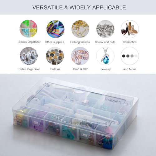 Vidifor 24-Grid Large Plastic Storage Box with Removable Dividers, Multi-compartment Organizer for Home, Office, Crafts, or School Supplies (1, Large)