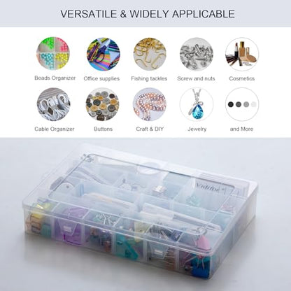 Vidifor 24-Grid Large Plastic Storage Box with Removable Dividers, Multi-compartment Organizer for Home, Office, Crafts, or School Supplies (1, Large)