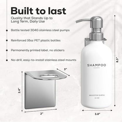 Luxury Shampoo and Conditioner Dispenser Set Wall Mounted by Brighter Barns - Refillable Shampoo Dispenser for Shower Wall - Shower Bottles 3 Chamber No Drill for Guest Bathroom, Airbnb, Hotel (White) - color: Modern (Silver)