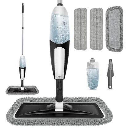 Spray Mop for Floor Cleaning: Microfiber Wet Dry Mop for Hardwood Laminate Tile Wood Vinyl, 360° Swivel Head Lightweight Flat Floor Mops with 3 Washable Reusable Pads & Refillable Bottle