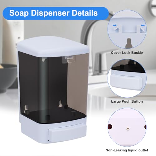 Soap Dispenser Wall Mount, 33.8oz/1000ml Commercial Manual Soap Dispenser Wall Mounted for Bathroom Kitchen Hotel, Liquid Containers Shampoo Plastic
