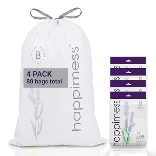 happimess 5.3 Gallon (20L) Drawstring Trash Bags, Lavender Scent, White, Heavy Duty MDPE Liners for Kitchen and Household, Odor Control, Custom Fit 80 Count (4 Packs of 20 Liners) HPM3101B-W-4SET - color: White (Lavender Scented), size: 80 Count (Pack of