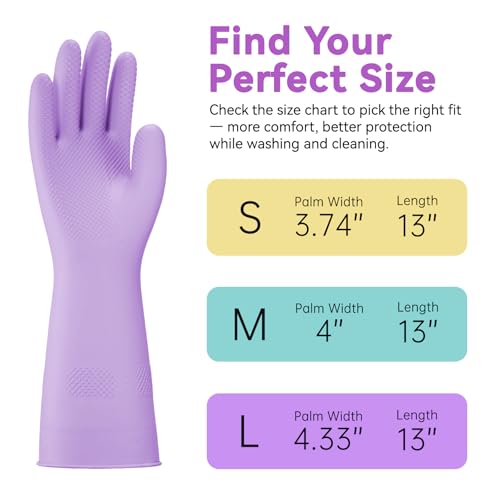 Dishwashing Rubber Gloves for Cleaning – 4 Pairs Kitchen Gloves with Handing Hooks Washing Dishes Household Glove - Medium - size: Medium