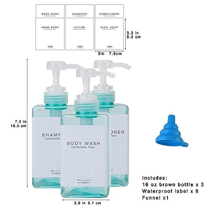 Refillable Shampoo and Conditioner Bottles for Shower Wall,Shampoo and Conditioner Dispenser with Pump No Drill (3 Bottles-Teal) - color: 3 Bottles-teal