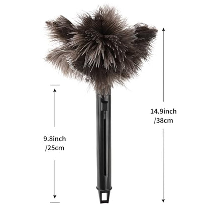 Retractable Feather Duster-Genuine Ostrich Feathers,Anti-Static,Reusable Eco-Friendly Handheld Cleaning for Keyboard,Home,Car,Office(10 to 15 Inches) 2 Pack - color: Natural-15in-stylea-2pcs