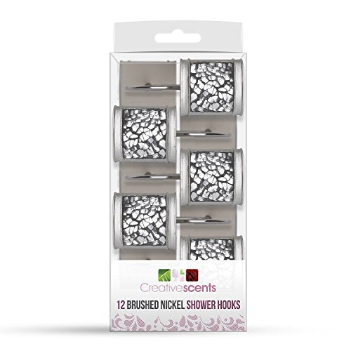 Creative Scents Crackled Glass Silver Shower Curtain Hooks Decorative | Set of 12 Shower Curtain Rings for Bathroom Shower Rod - Silver Bathroom Accessories Decor - style: Shower Curtain Hooks
