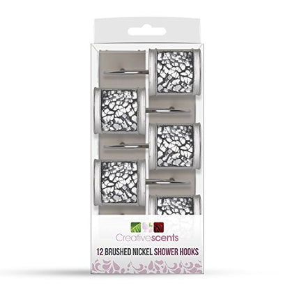 Creative Scents Crackled Glass Silver Shower Curtain Hooks Decorative | Set of 12 Shower Curtain Rings for Bathroom Shower Rod - Silver Bathroom Accessories Decor - style: Shower Curtain Hooks