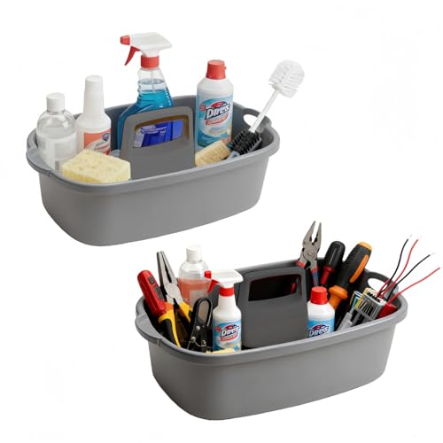 2 Pack Large Cleaning Caddy Portable Shower Basket Supply Organizer with Handle,Plastic Bucket Tool Storage,for Bathroom,Bedroom,Kitchen,Under Sink Storage (Grey) - color: Grey