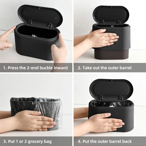 SUBEKYU 0.5 Gal Mini Countertop Trash Can with Lid for Desktop, Small Garbage Can for Office, Tiny Wastebasket, Plastic,Black - color: Black with lid