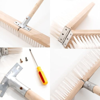 17.71” Heavy Duty Push Broom Outdoor, Stiff Plastic Bristles 4-Layer, 32.28” Wooden Handle, Industrial Broom for Garage Floor, Warehouse, Patio, Concrete, Deck & Sidewalk Cleaning