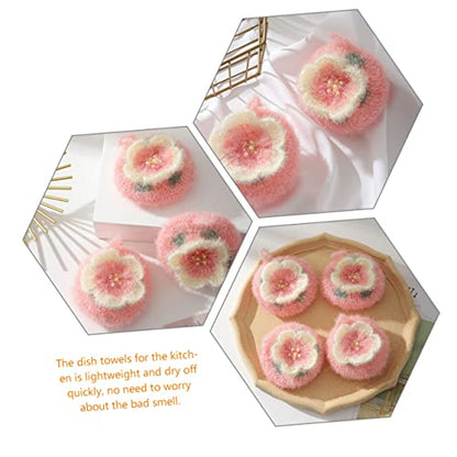 Beaupretty Flower Shaped Dish Towel Set Absorbent Kitchen Cleaning Cloth Dual-Sided Scouring Dishcloth for Tableware for Household Washing and Scrubbing