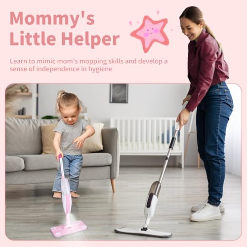 Kids Spray Mop,Fun & Functional Toddler Cleaning Set,Real Working Mop for Floors,Pretend Play – Includes Spray Bottle, 2 Washable Microfiber Pads, Montessori Kids Cleaning Toy Set -Pink - size: Spray Mop, style: Pink