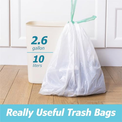 2.6 Gallon Drawstring Trash Bags - 0.43 Mil Strong - Small Garbage Bags - for Office Bathroom Kitchen - Individual, Unscented, White, 17" x 17", 60 Count - size: 60 Count (Pack of 1)